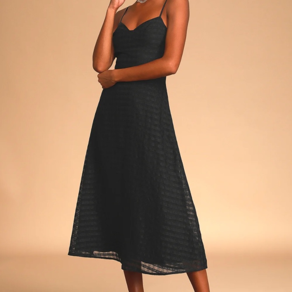 Black Mesh Midi Dress with Straps